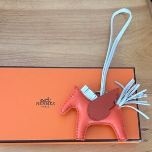 Hermes Milo Lambskin grigri rodeo Pegase leather bag charm TPM orange poppy
